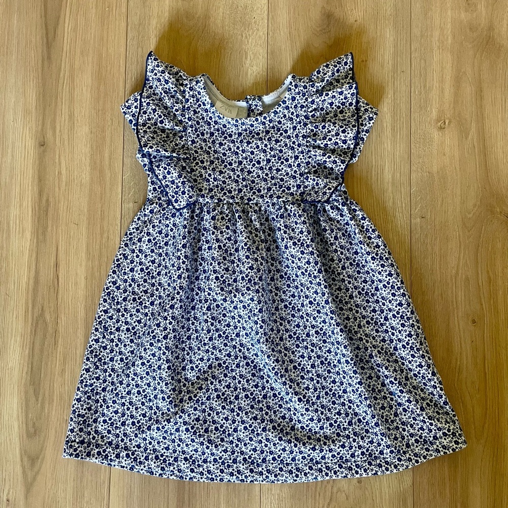 Zara Navy and White Floral Ruffle Dress